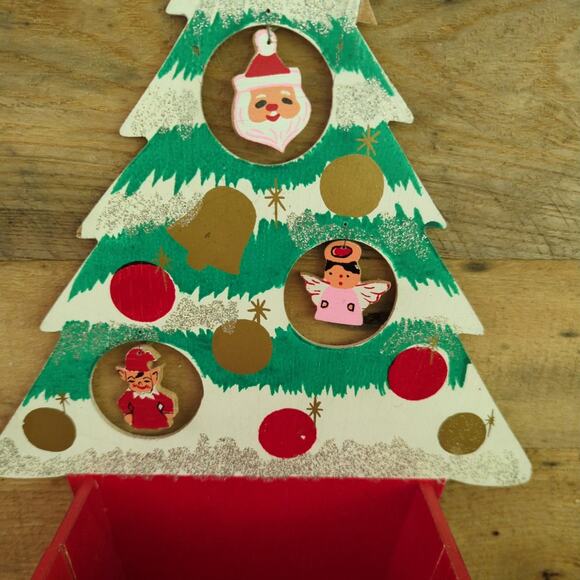 Vintage Holiday Mail Box Wooden Decorated Christmas Tree Card Holder - Picture 4 of 10